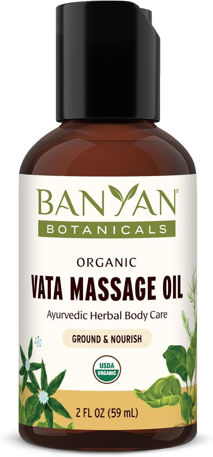 Banyan Botanicals Vata Massage Oil – Organic Herbal Massage Oil for Calm & Relaxation – Ayurvedic Oil with Organic Ashwagandha (Withania Somnifera) – 2 oz – Non-GMO Sustainably Sourced Abhyanga Oil