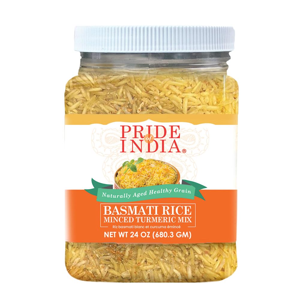 Pride of India | Extra Long Basmati Rice with Minced Turmeric 24 oz (680.3 gm) | Naturally Aged Healthy Grain | Perfect for Pilaf, Biryani, Kitchari, Coconut Rice | Vegan, Non-Bioengineered, Gluten-Free