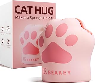 BEAKEY Cat Hug Makeup Sponge Holder, Silicone Beauty Sponge Blender Case with Vent Design for Quick Drying, Compact Travel Essentials Make Up Puff Blender Container - Pink
