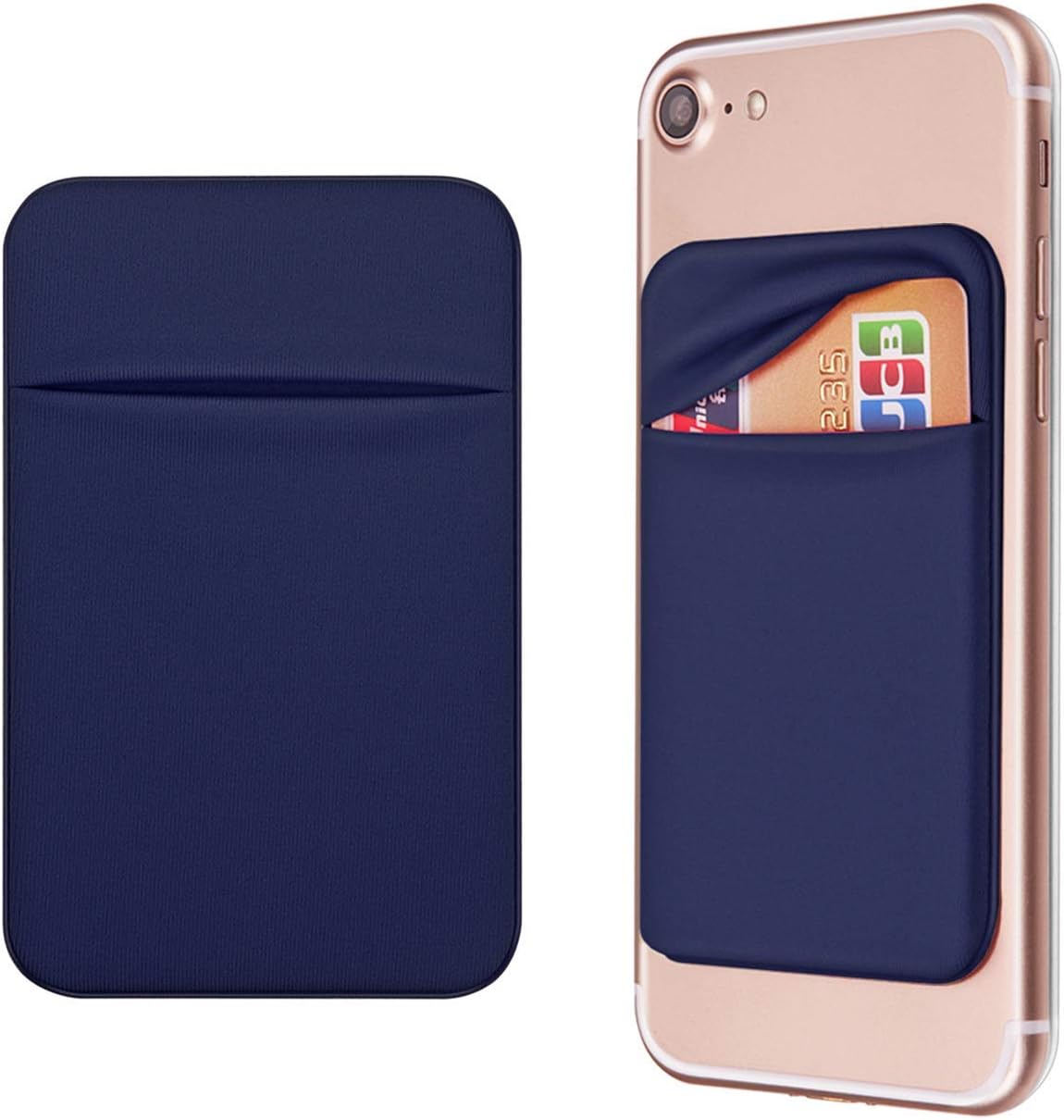 OBVIS Cell Phone Pocket Self Adhesive Card Holder Stick On Wallet Sleeve with Adhesive RFID Card ID Credit Card ATM Card Holder for iPhone Android 2 Pack (Blue)