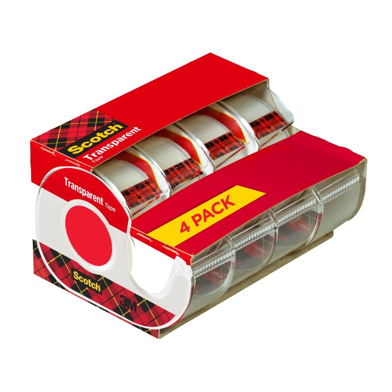 Scotch Transparent Tape, Versatile, Clear Tape Engineered for Office and Home Use, 3/4 x 850 Inches, 4 Dispensered Rolls
