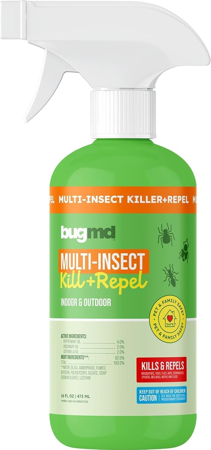 BugMD Natural Pest Control Spray – Multi-Insect Killer & Repellent – Works on Mosquitoes, Spiders, & Bed Bugs – 16oz