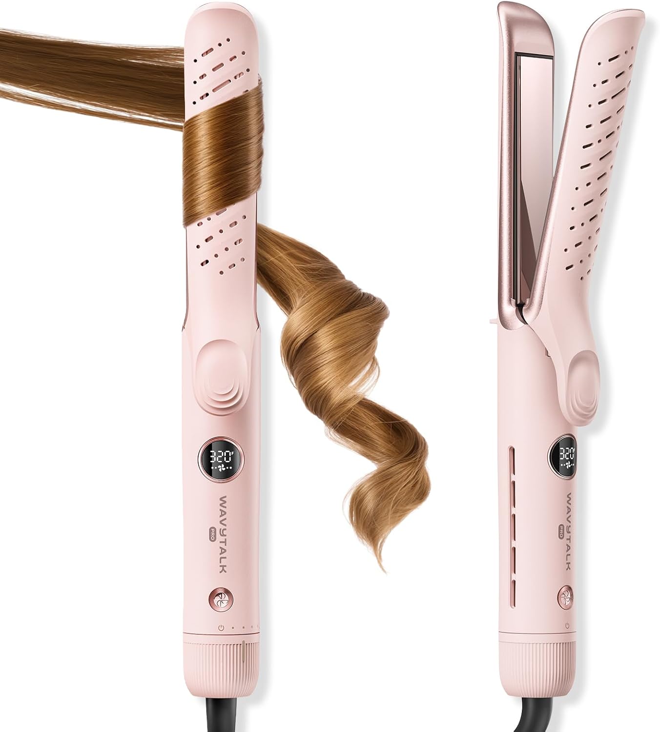 Wavytalk Upgrade Airflow Styler Curling Iron Flat Iron, Whirlwind Pro, 3 Air Modes with LED Display, Anti-Scald 1.25" Curling Wand,2-in-1 Hair Straightener and Curler with Cooling Air to Lock in Style