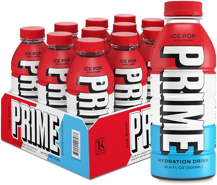PRIME Hydration ICE POP | Sports Drinks | Electrolyte Enhanced for Ultimate Hydration | 250mg BCAAs | B Vitamins | Antioxidants | 2g Of Sugar | 16.9 Fluid Ounce | 12 Pack