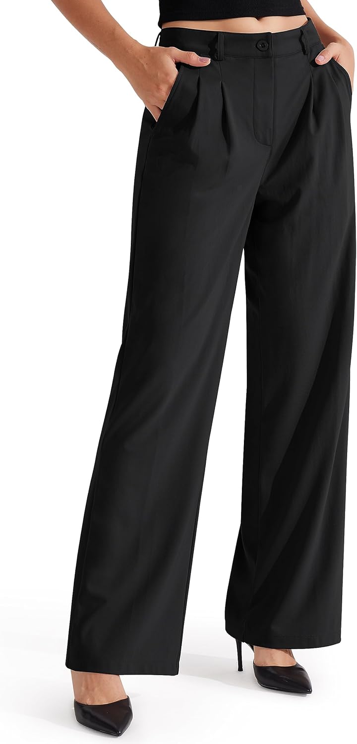 Libin Women's Wide Leg 29"/31" High Waisted Pants Business Work Slacks Pants Dress Yoga Golf Casual Trousers