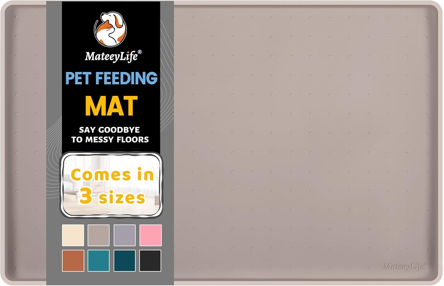 MateeyLife Silicone Cat & Dog Food Mat for Floors Waterproof, Anti-Slip Dog Bowl Mats for Food and Water, Pet Feeding Mats with Lip to Prevent Spills, Pet Placemat for Messy Drinkers to Protect Floors