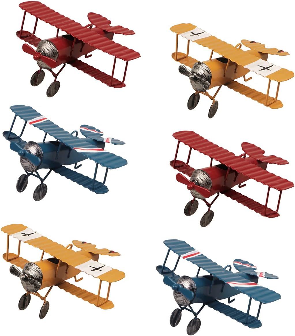 YIYA 6 PCS Metal Airplane Decoration Hanging Airplane Ornament for Boys Room Photo Props Desktop Decoration Office Bedroom Home Decoration, 3 Colors