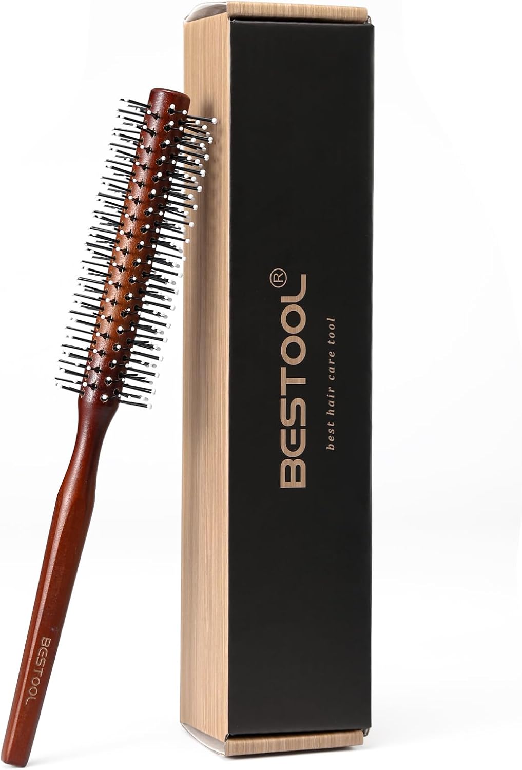 BESTOOL Small Round Brush for Short Hair, Round Hair Brushes for Blow Drying, Men Beard Brush, Professional Styling Brush for Smoothing, Curls, Bangs (Reddish brown)
