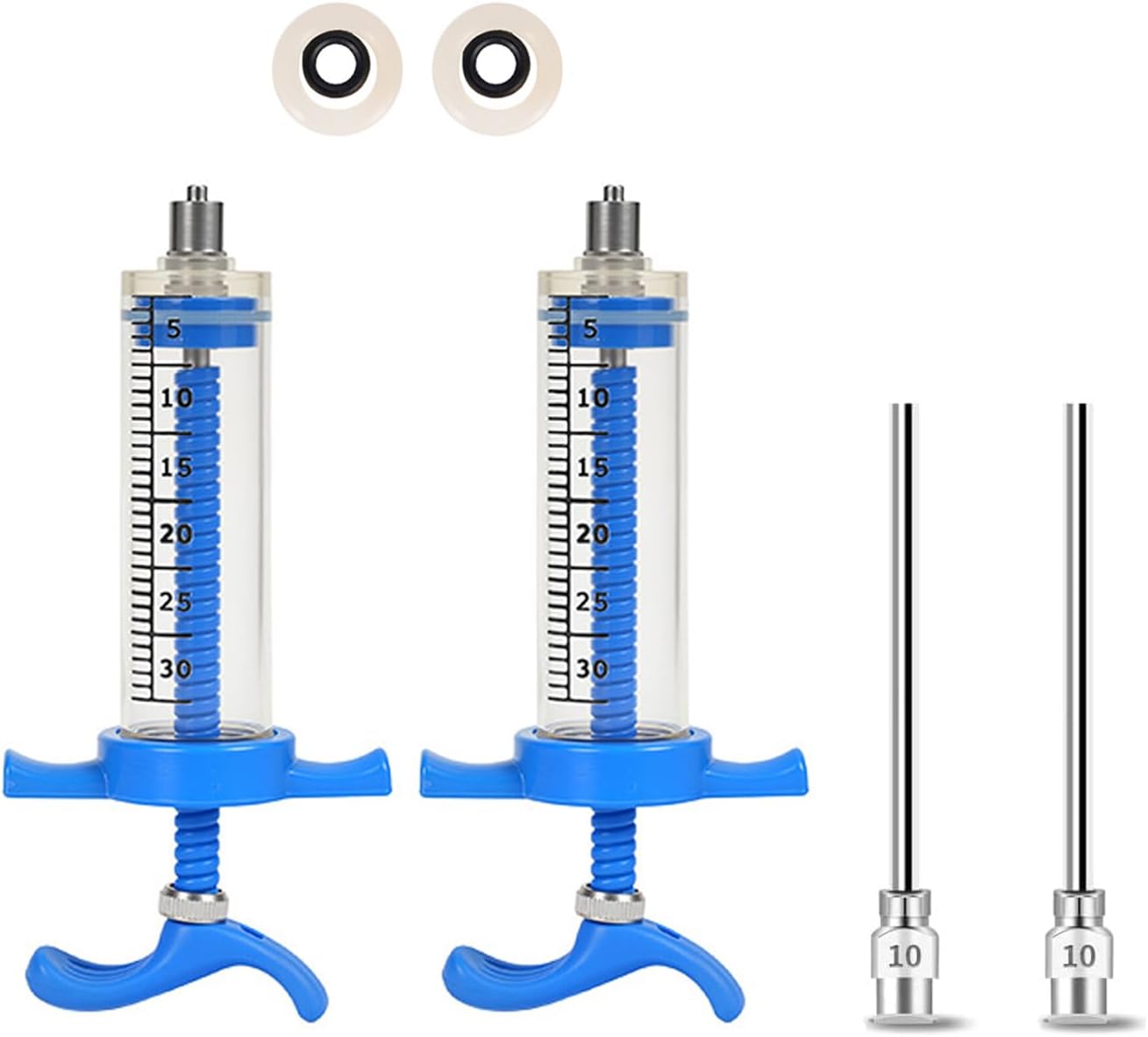 2 Set Reusable Industrial & Scientific Plastic Syringe with 2x 4inch/10cm 10Ga Blunt Tip Needle for Liquid, Oral, Scientific Labs, Glue Applicator, Oil Dispensing,Pet Feeding (30ML)