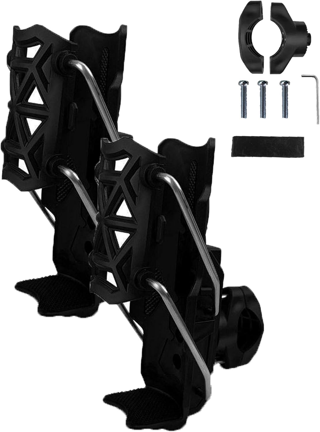 Adaptive Cycling Bottle Holder With Automatic Clamping Mechanism, 360° Adjustable Handlebar Crash Bar Mount Cup Cage, Clarioy Motorcycle Bicycle Water Bottle Holder For Diameter 2''-3'' Cup (2, Black)