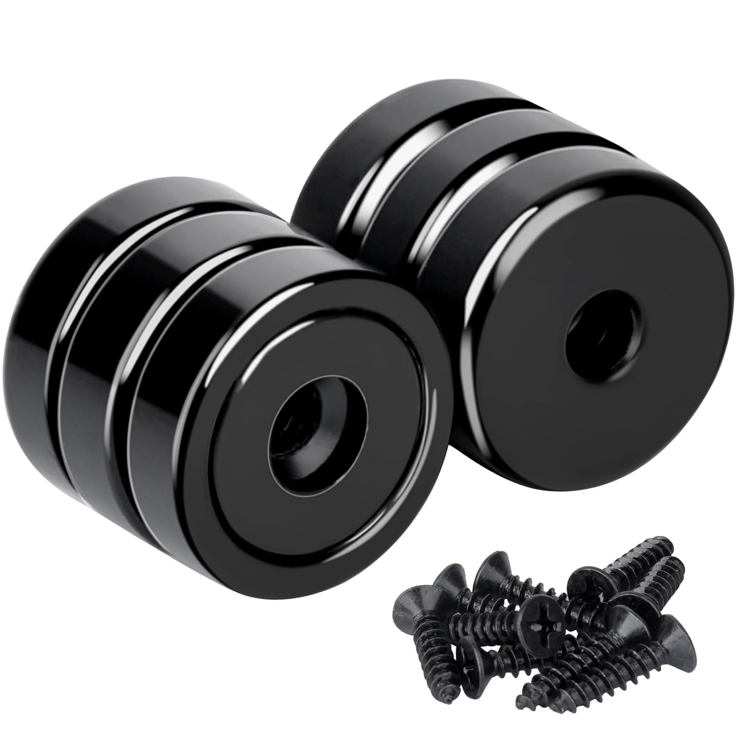 MIN CI 6Pack Black Neodymium Magnets - 35lbs with Hole, Screws, 20mm Extra Strong Round Rare Earth Pot Magnets