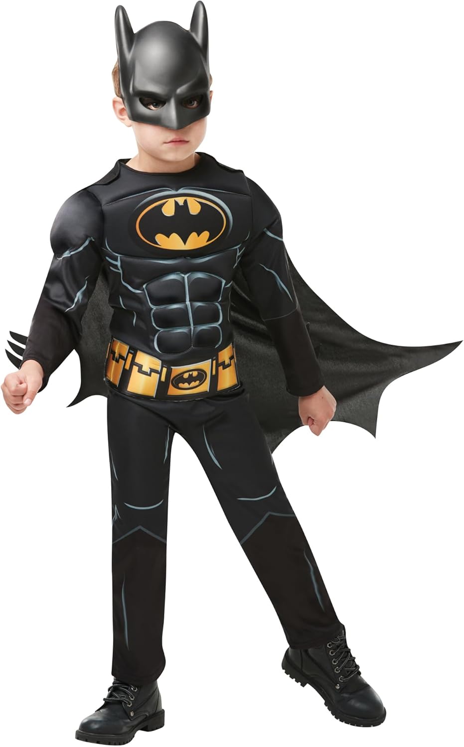 Rubies Batman Black Core Deluxe Deluxe Muscle Chest Costume for Boys - Official Batman Black Removable Cape and Mask for Halloween, Christmas, Carnival and Birthday