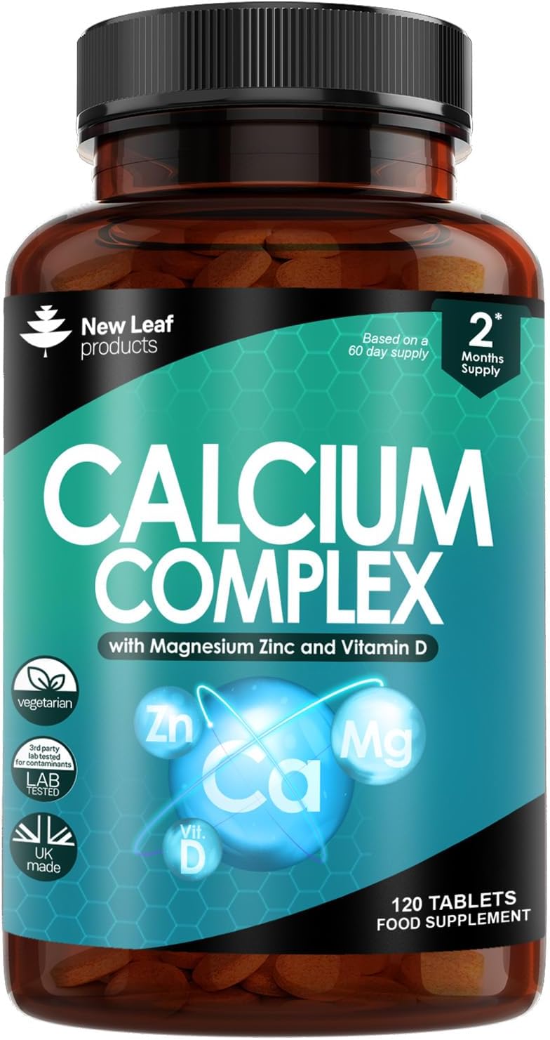 Calcium Magnesium Zinc and Vitamin D Supplement - 120 High Strength Tablets Supplement with Magnesium Vitamin D, Zinc Tablets Complex Made in The UK by New Leaf