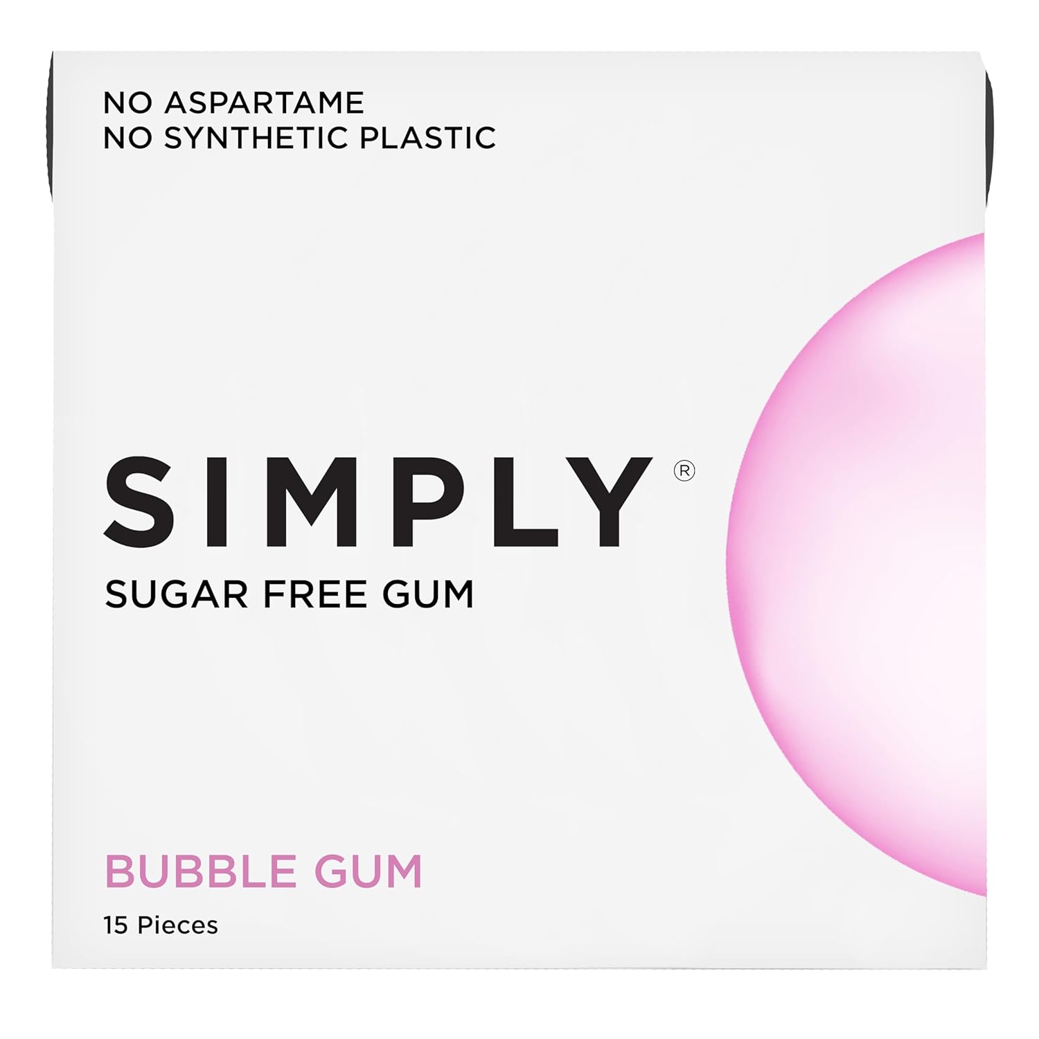 Simply Gum | Dental Gum | Sugar Free Xylitol Chewing Gum | Bubblegum | Pack of Six (90 Pieces Total) | Synthetic Plastic Free + Sugar Free + Aspartame Free