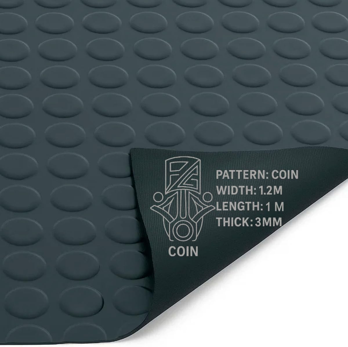 PG Floor Rubber Matting Roll 1m x 1.2m, 20m Black Non Slip Coin Mat, Heavy Duty 3mm Thick Waterproof Flooring for Garage Gym Van Shed