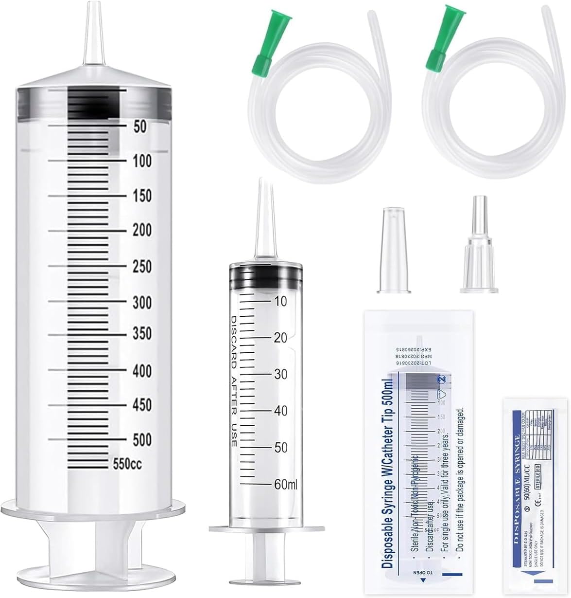 Large Syringe 500ml Oil Suction Syringes 500ml+Syringes 60ML+2 Soft Tubes