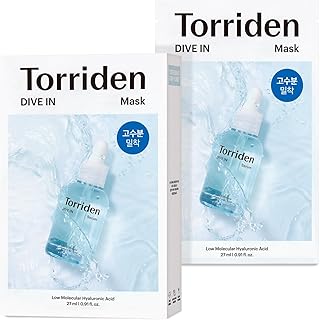 Torriden DIVE-IN Hyaluronic Acid Facial Sheet Masks (10 Count), Moisturizing Sheet Mask for Sensitive, Dry Skin | Fragrance-Free Alcohol-Free No Colorants | Vegan, Cruelty-Free Korean Skin Care