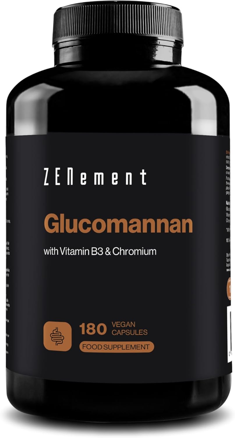 Glucomannan 4200 mg per Daily Dose with Vitamin B3 and Chromium – Konjac Root Fibre – for Weight Control – 180 Vegan Capsules – Zenement