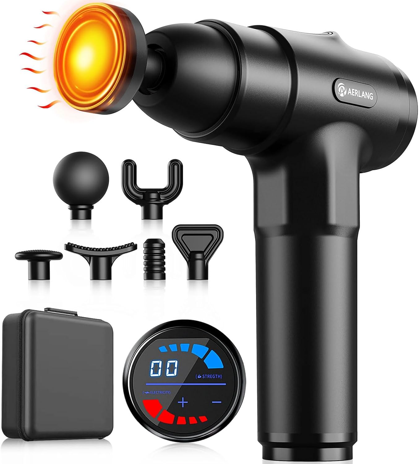 AERLANG Massage Gun with Heat, Massager Deep Tissue Heat Muscle Massager Gun, Powerful Massage Gun for Home Office Workout Muscle Pain Relief with Suitcase Birthday Gift Ideas for Mom Dad Men Women