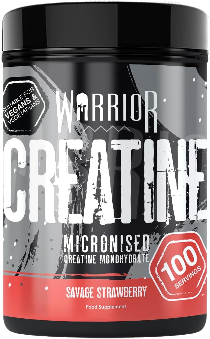 Warrior Creatine Monohydrate Powder 500g – 100 x 5g Servings – Proven to Support Physical Performance & Recovery (Not Tablets or Gummies) – Nutrition Supplement Post/Pre Workout (Savage Strawberry)