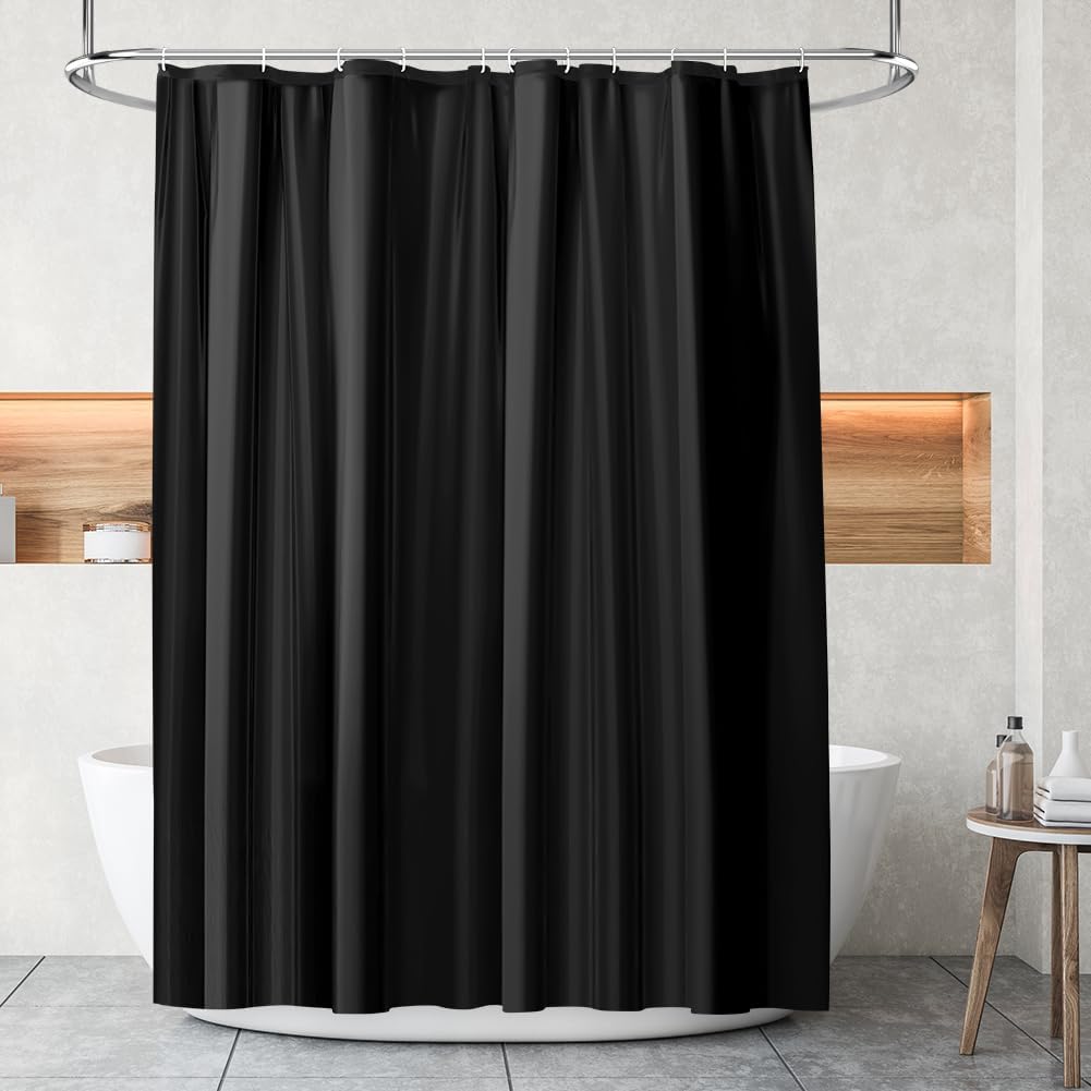 URAQT Shower Curtain Anti Mould, Waterproof PEVA Bath Curtains, Mildew Resistant Bathroom Shower Curtains with 12 Hooks, Plain Colors Bathtub Curtains for Bath Tub Shower Stall, 180 x 180 cm, Black