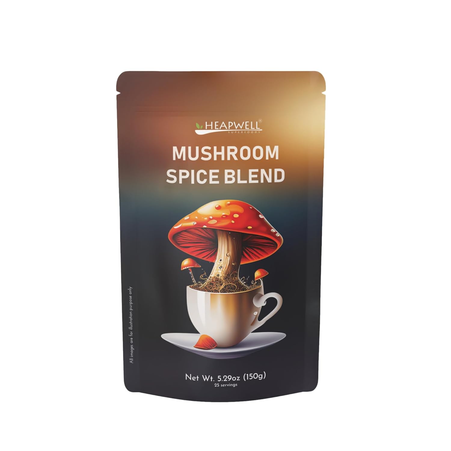 Heapwell Mushroom Spice Blend – Superfood Powder with Lions Mane, Reishi, Cacao, Cinnamon, Ginger, Turmeric & Black Pepper – Nootropic for Energy, Focus, Digestion, Immune Support – 30 Servings