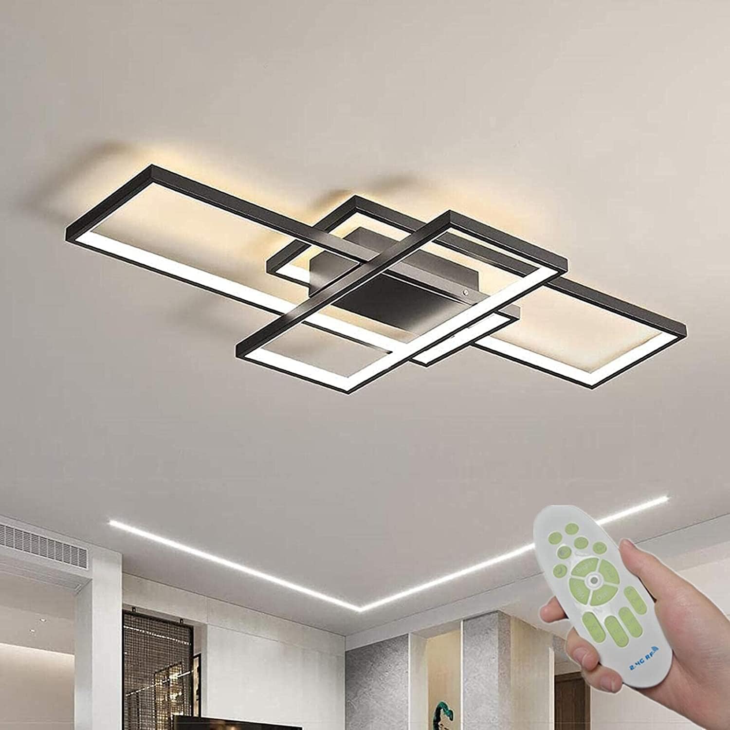 ASDMD LED Ceiling Light, 45W Modern Dimmable Ceiling Lighting, Square Ceiling Lamp with Remote Control for Living Room Dining Room Bedroom, 2700-6500K Close to Ceiling Light Fixture (Black, 80CM)