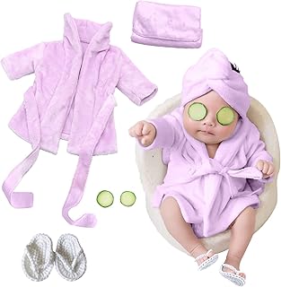 SPOKKI Newborn Photography Props Baby Girl 5 PCS Bathrobes Bath Towel Outfit with Slippers Cucumber Photo Props for Infant Boys Girls(0-6 Months)