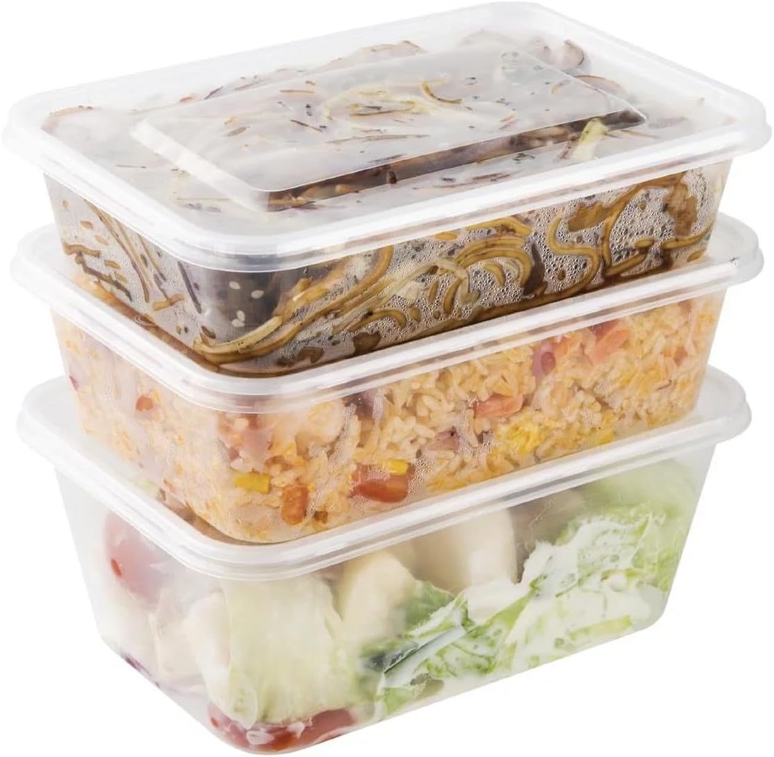 DTD QUALITY MATTERS Microwave/Freezer Safe Reusable Heavy Duty Clear Plastic Food Containers Tubs With Lids BPA Free Food Takeaway (25x Containers 650ml)