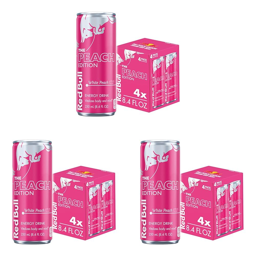 Red Bull Peach Edition Energy Drink, White Peach, 8.4 fl. oz., Pack of 12, with 80mg Caffeine, Taurine & B Vitamins