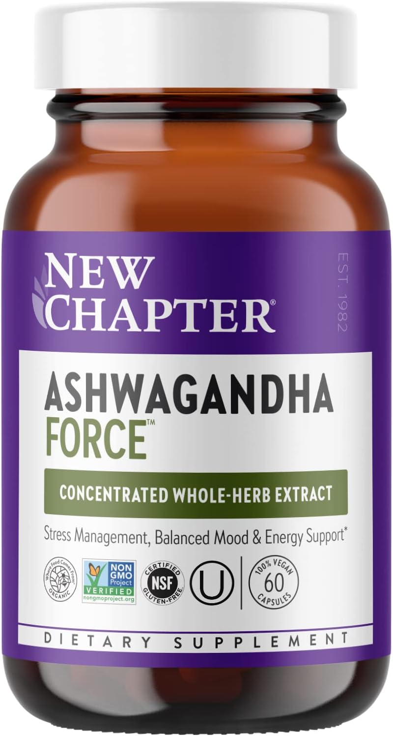 New Chapter Organic Ashwagandha Supplement, One Capsule a Day of Adaptogens for Stress Relief, Mood Support, & Energy, Vegan, 60 Count