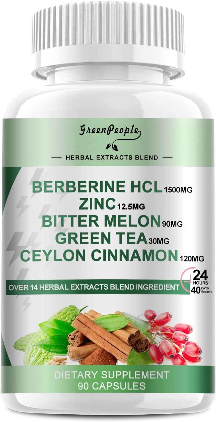 Berberine Supplement with Ceylon Cinnamon - Berberine 1500mg Activates AMPK & GLP-1 Berberine HCL Capsules with Bitter Melon/Artichoke Extracts & Natural Herbs for Immune Support 90 Count