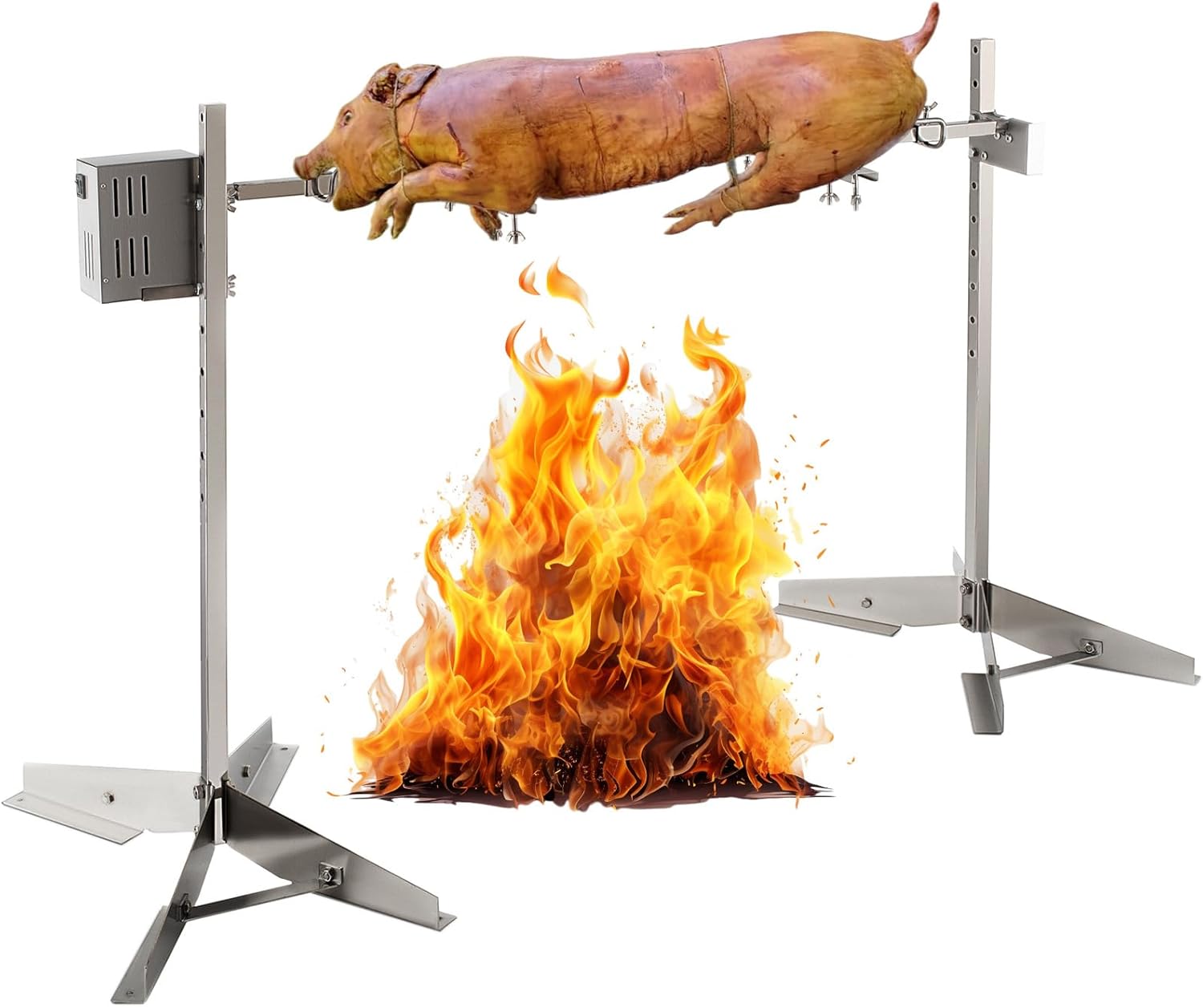 Electric BBQ Rotisserie Grill Kit, 51 Inch 132LBS Capacity, Automatic 50W Motor Height Adjustable Universal Roaster Stand, Stainless Steel Spit Kit, Roaster for Pig Lamb Goat