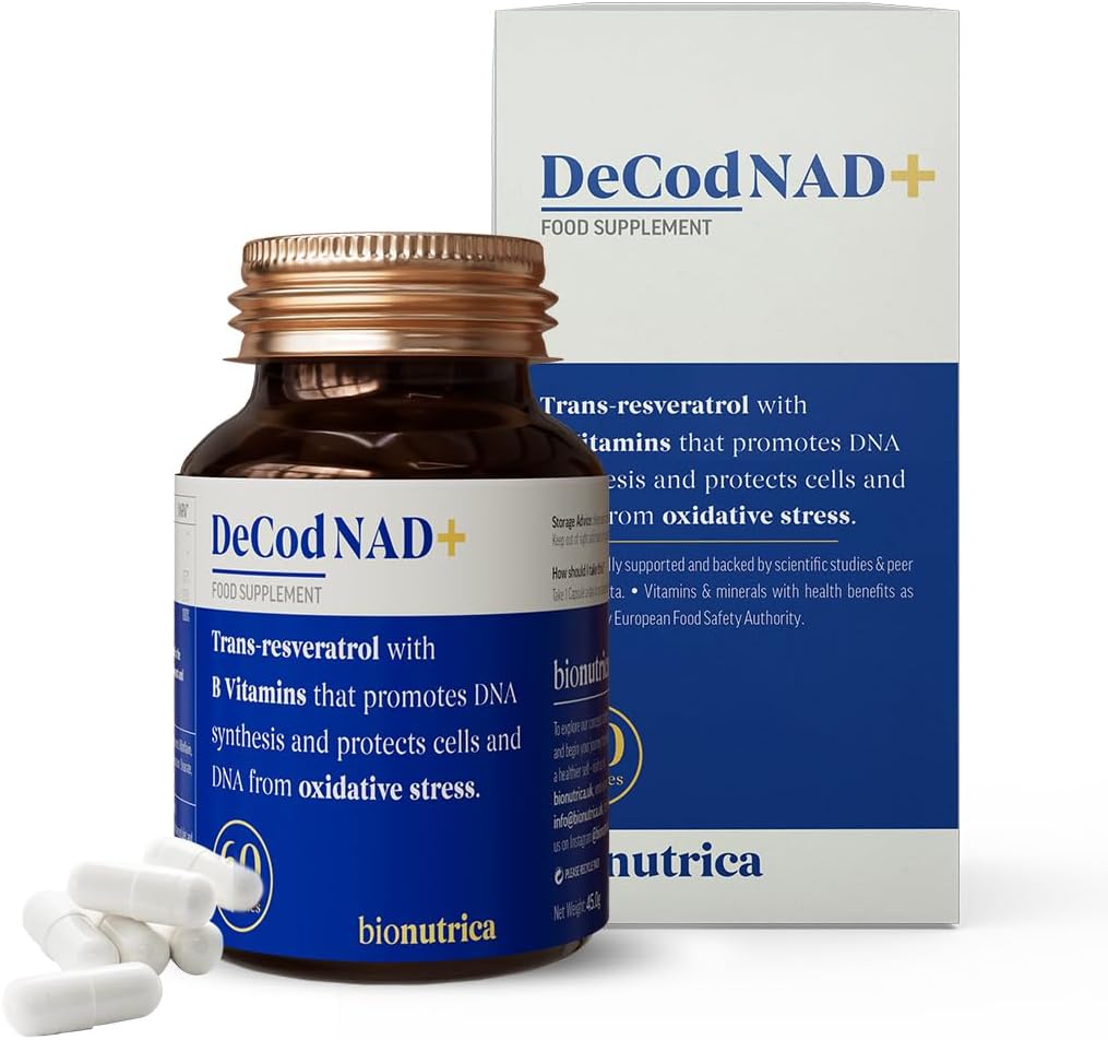 DeCod NAD+ | NMN Supplement | High Potency Trans-Resveratrol | Promotes DNA Synthesis & Protect Cellular Level | | Longevity & Anti-oxidant | Gluten-Free | Non-GMO - 60 Capsules