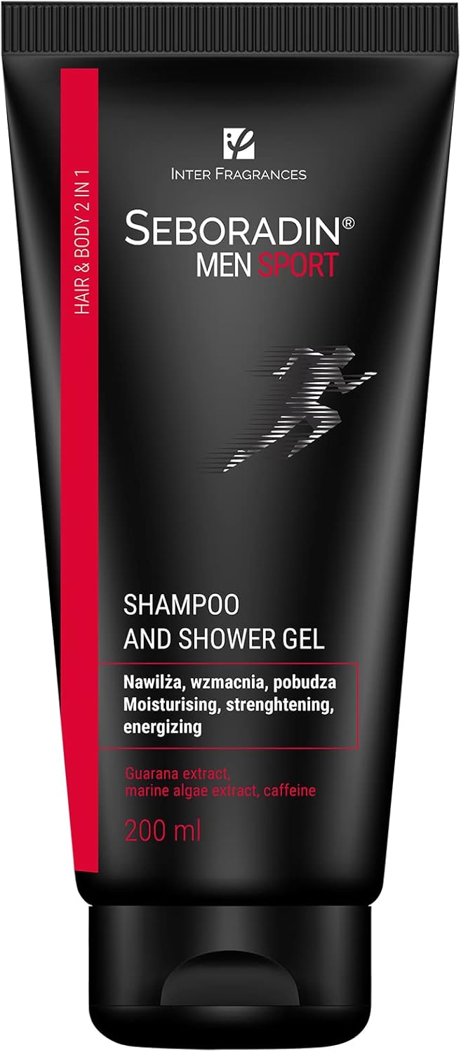 SEBORADIN MEN SPORT Hair Shampoo and Shower Gel for Men 2in1 200 ml Men Hair and Body Wash Sport Shower Gel Energising with Guarana Hair Care Body Care Active Men