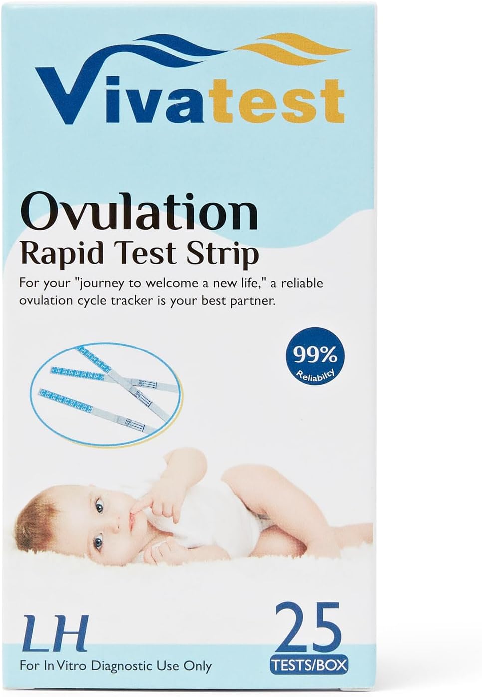 VivaTest Ovulation Test Strips – 25 LH Fertility Tests for Women – 25mIU/ml Sensitivity – 99% Accurate – Rapid Results in 5 Minutes – Easy Dip-and-Read Home Kit