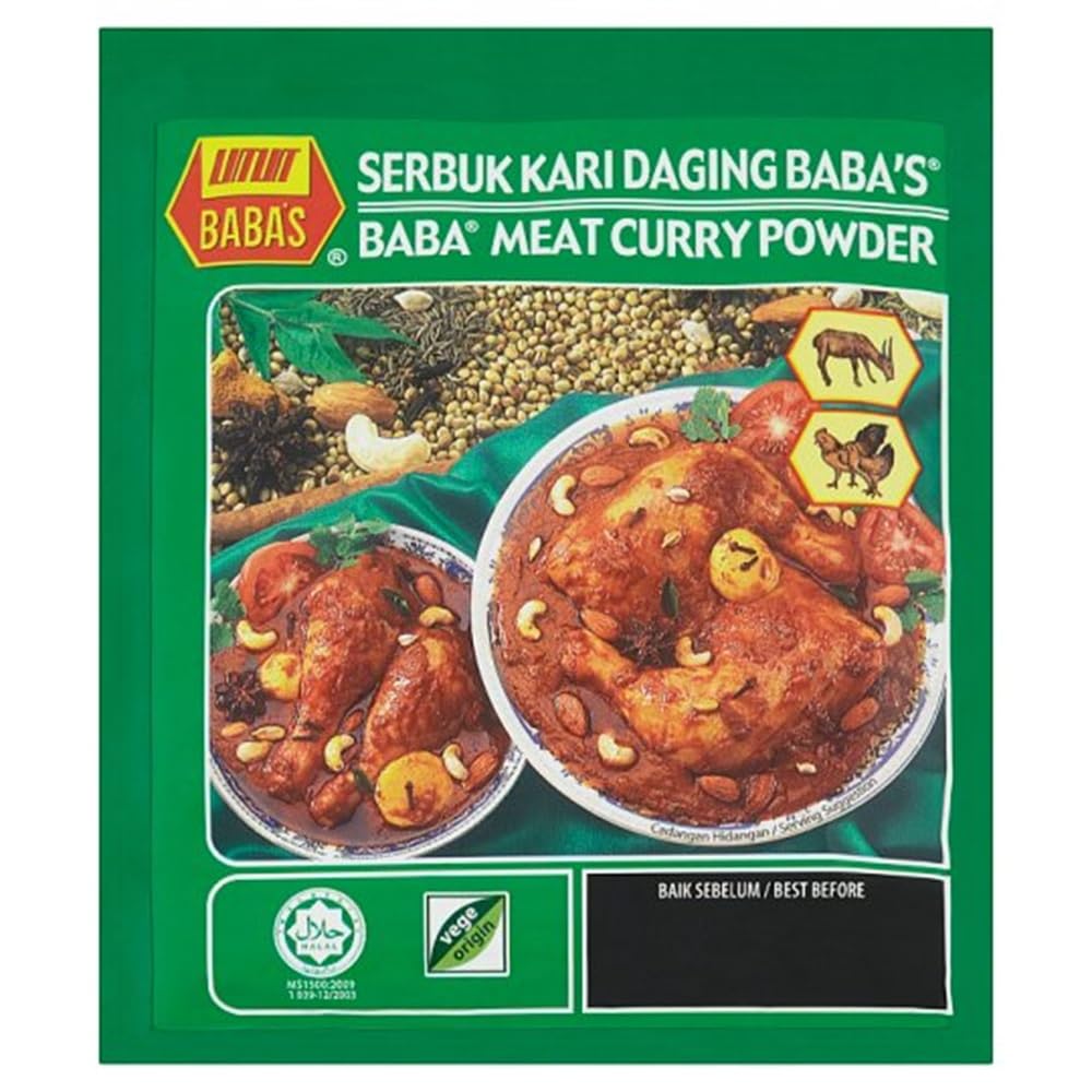 BABA'S Malaysia Best Brand Hot & Spicy Meat Curry Powder BABA Vege Origin Serbuk Kari Daging Pedas Halal 1 Pack x 250g 8.82oz