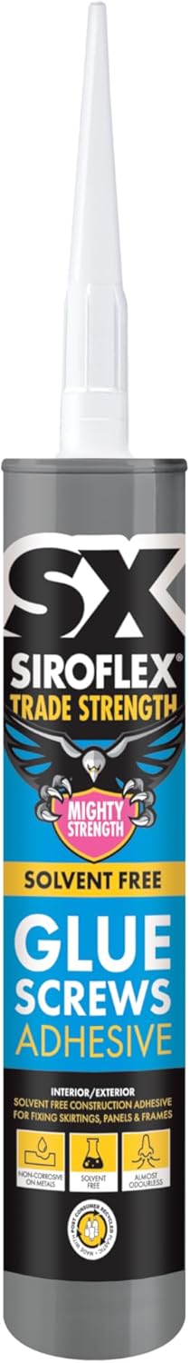 SX Trade Strength Glue Screws White - Grab Adhesive - Solvent Free - Acrylic Technology - No Nails - Mighty Strength - Perfect for Fixing Skirtings, Panels & Frames - 300ml