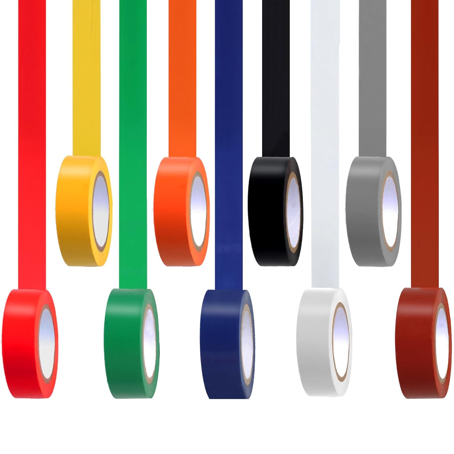 Romeda 9 Pack Coloured Electrical Tape, Electrical Tape Colours Water, Sun, and Oil Resistant, Electrical Tape is Suitable for Most Domestic, Commercial, and Industrial environments.