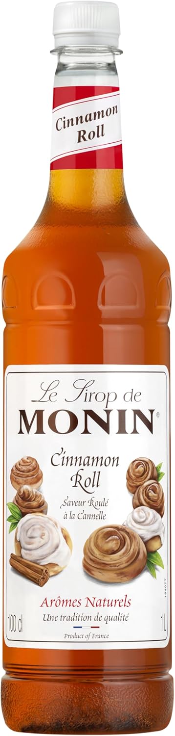 MONIN Premium Cinnamon Roll Sugar Syrup for Coffee and Cocktails, Vegan-Friendly, Allergen-Free, Natural Flavours and Colourings, 1L