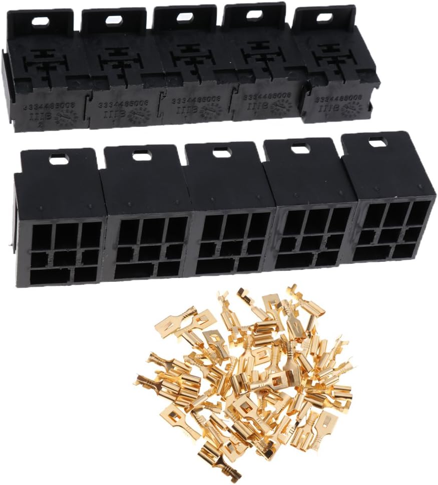 balikha 10 Sets Car Truck Vehicle 30A-80A Relay Base Holder, 5 Pins Terminal Relay Connector Sockets with 50 x 6.3mm Terminals