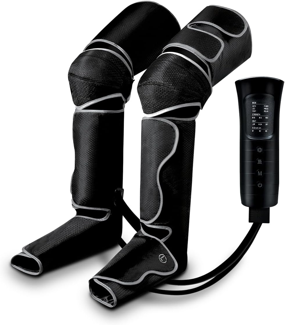 GEEPAS Leg Massager with Air Compression | 3-in-1 Foot Calf Thigh Massager with Hand-held Controller 3 Modes 3 Intensities | Massage Boots for Circulation Pain Relief & Relaxation | 20 Min Timer Black