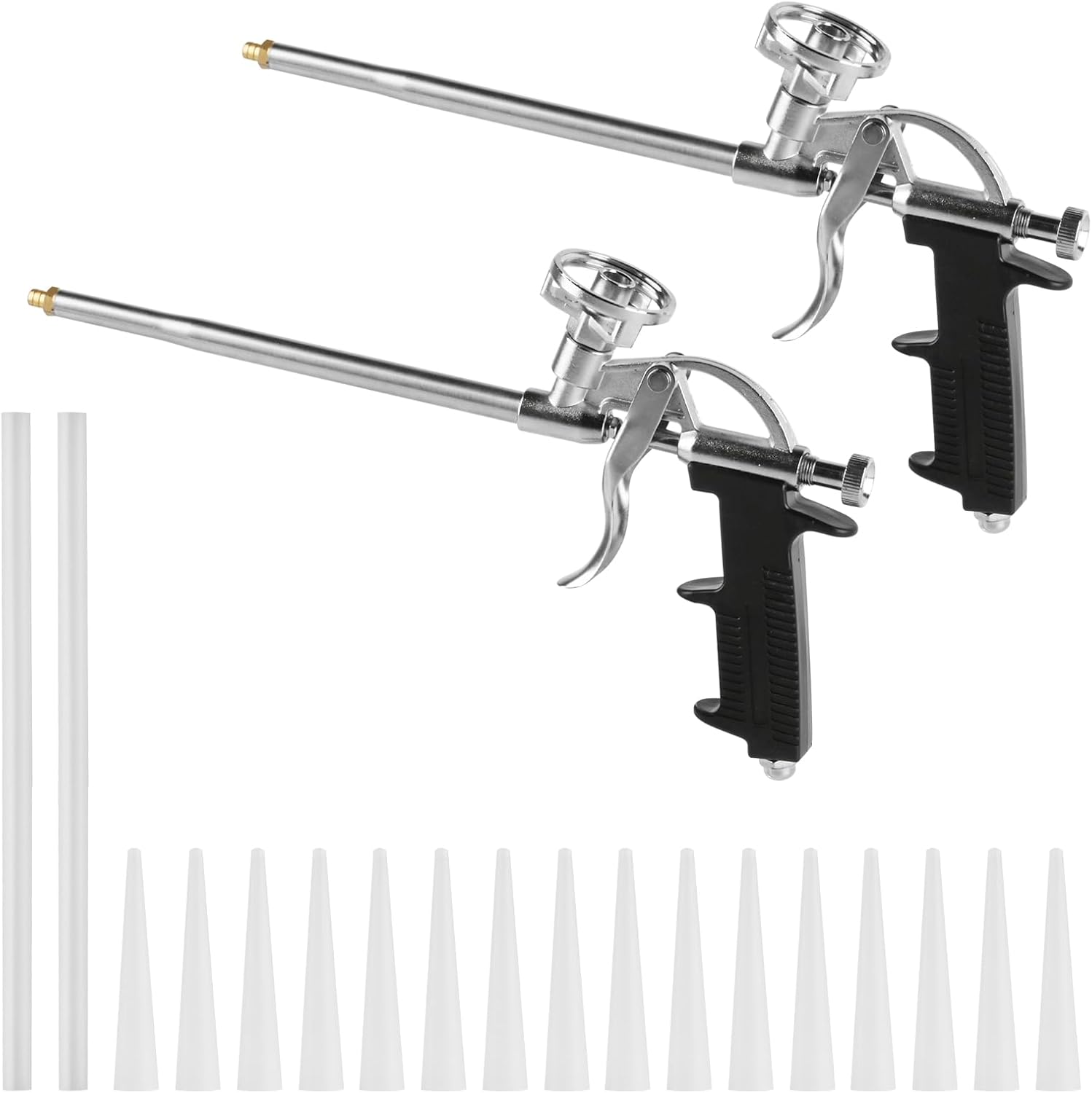 2 x Expanding Foam Guns, Professional PU Foaming Sealant Spray Foam Gun, Spray Thermal Insulation Application Applicator for Caulking Filling Sealing Windows, with 2 Long Nozzles & 40 Short Nozzles