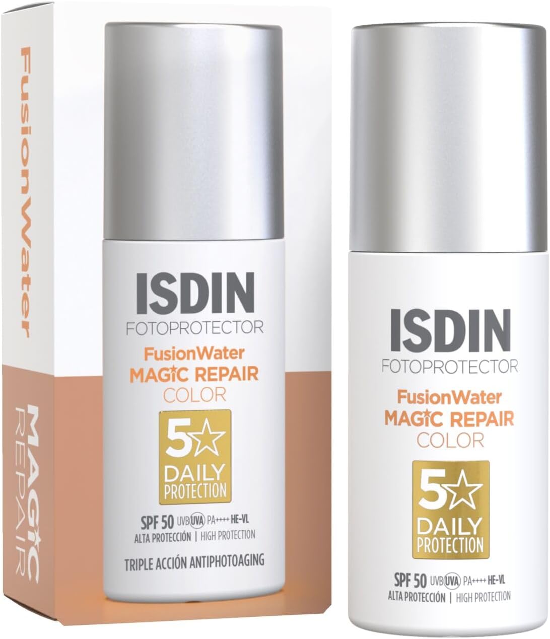 ISDIN FotoUltra Age Repair Color Fusion Water SPF 50 - Tinted facial sunscreen | Triple anti-aging action | Natural coverage, 50 ml