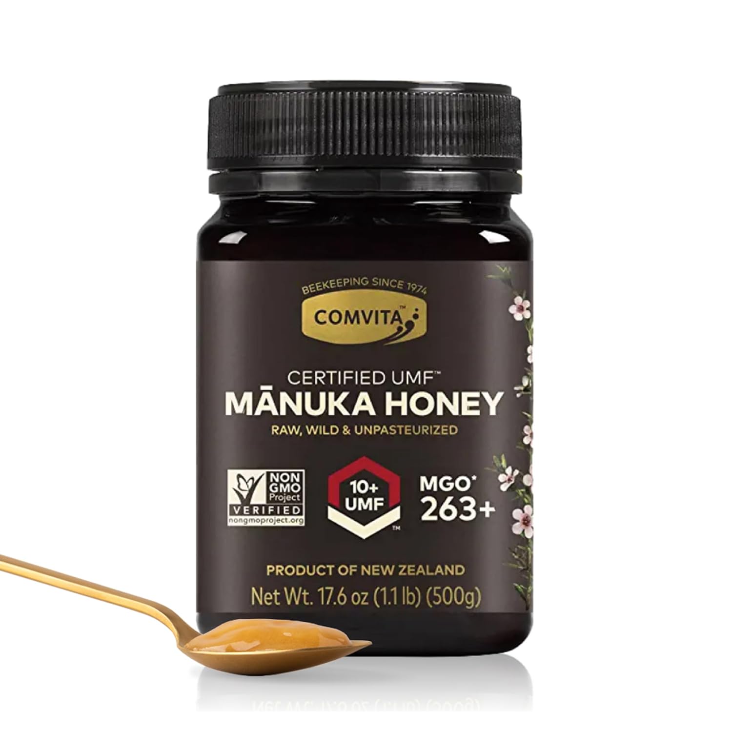 Comvita Manuka Honey UMF 10+ (MGO 263+) - Raw Manuka Honey New Zealand, Pure & Unpasteurized, Superfood for Immune Health, Use in Tea, Wild, Monofloral, Non-GMO - 500g (17.6 oz)