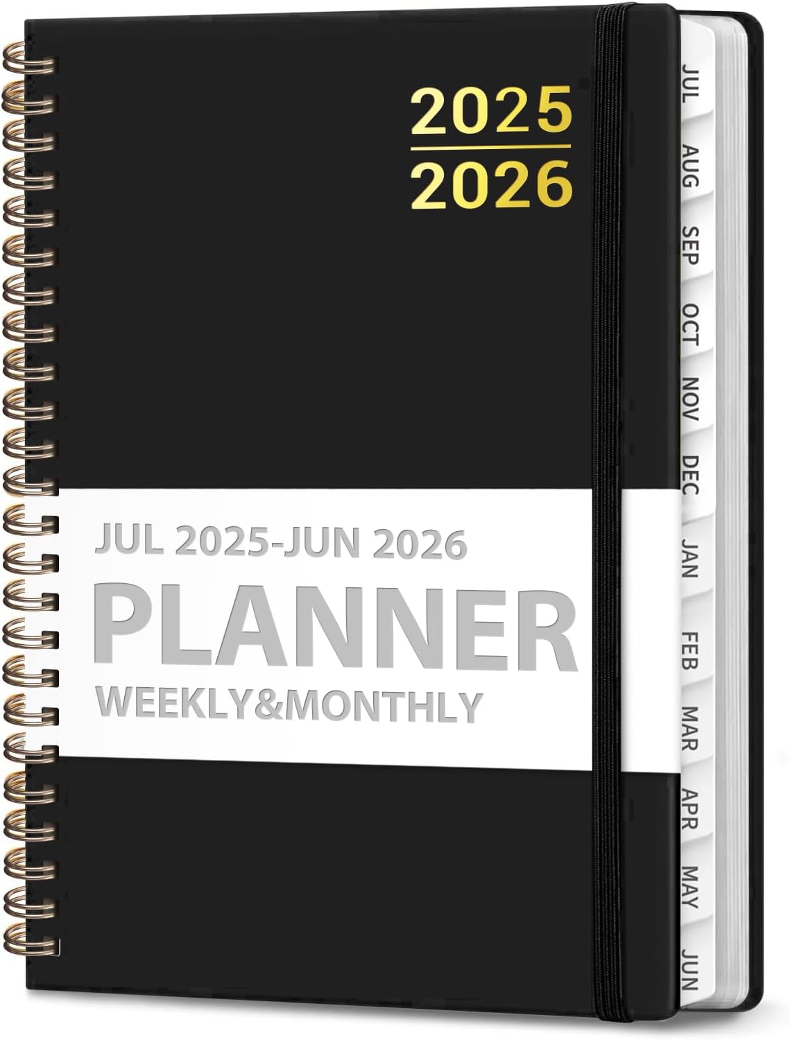 Planner 2025-2026 for Women & Men, Weekly and Monthly Calendar Notebook (July 2025 - June 2026), Hardcover Spiral Bound School Teacher Student Planner with Tabs, Inner Pocket, A5 (6.3" x 8.5") - Black