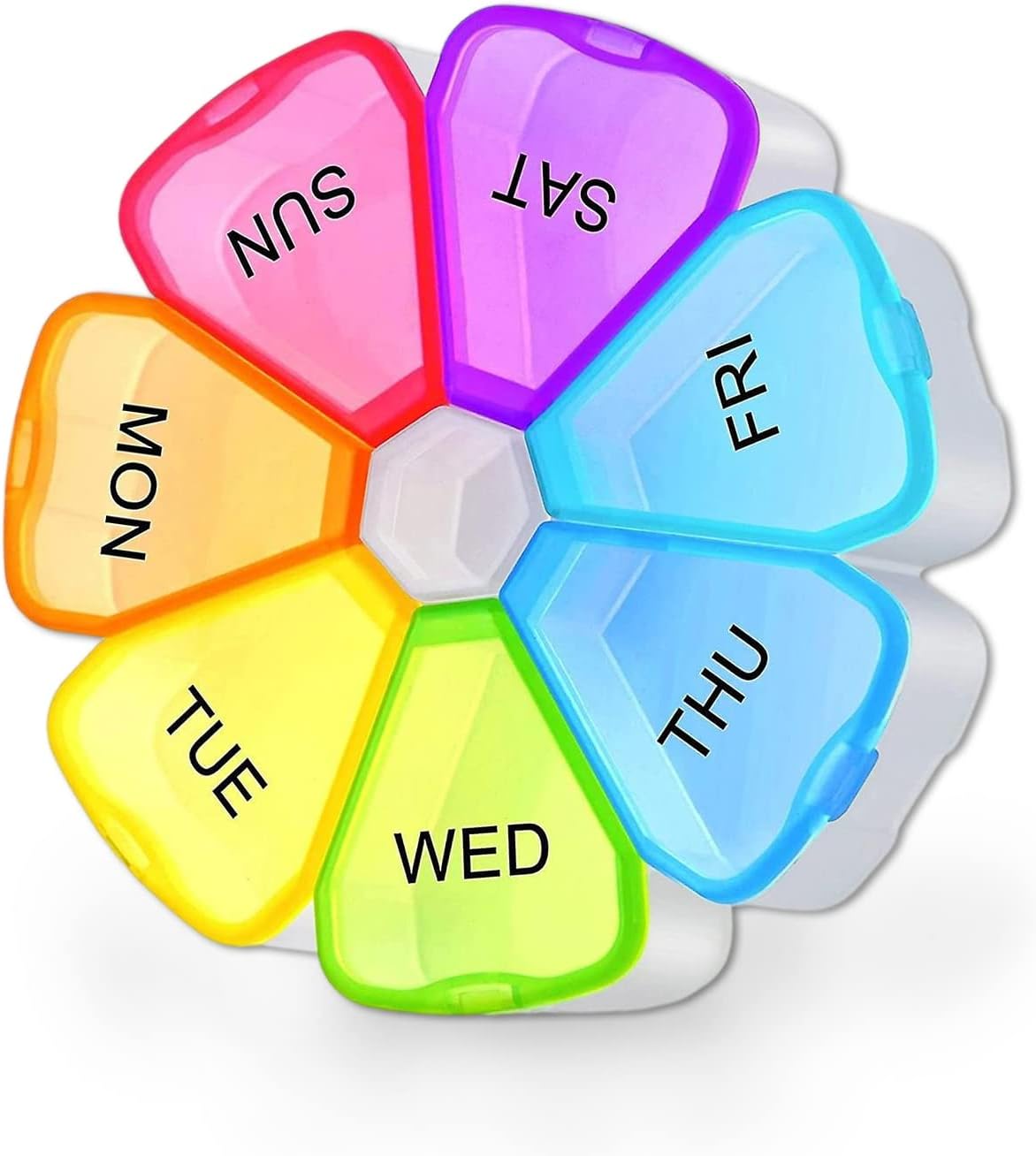 Premium Round Pill Box Organiser - BPA Free - Travel Tablet Boxes - Easy to Open Compartments Unique Spring AssistedOpen Design for Tablets, Vitamins, Medication and Cod Liver Oil (Multicolour)