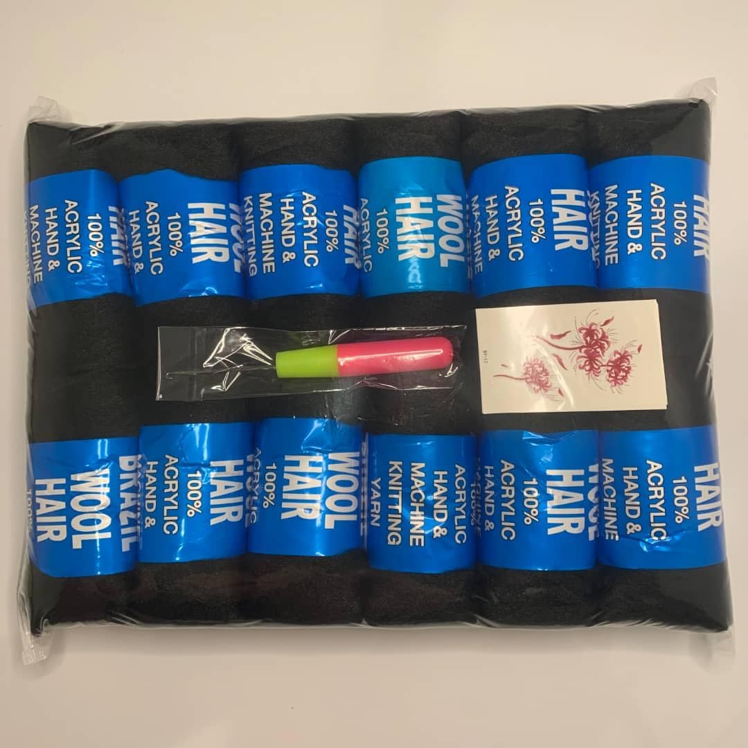 12pcs Brazilian Wool Hair for Braids - Black Natural Acrylic Yarn - Jumbo Faux Locs & Box Braids - Synthetic Wool for Crochet Styles - Unisex for Men, Women & Kids - (12 Rolls) - Omoge Hair Ltd