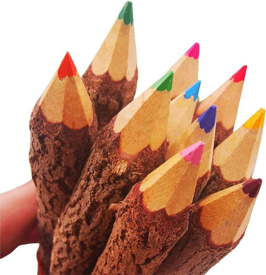 NUTTA - ASSORT COLORED, Branch & Twig Pencil, 12-PCs, Natural Wooden Pencils Wood Tree Rustic Twig Pencils Fun Pencil for Children and Family Wooden Craft DIY Decorate Room Decor Party (5" Inches)