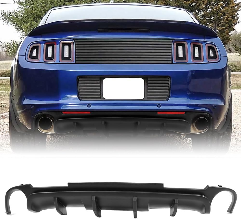 Rear Bumper Diffuser Lip, Compatible with 2013-2014 Ford Mustang, PP Unpainted V2 Style Rear Lower Lip Valance Splitter